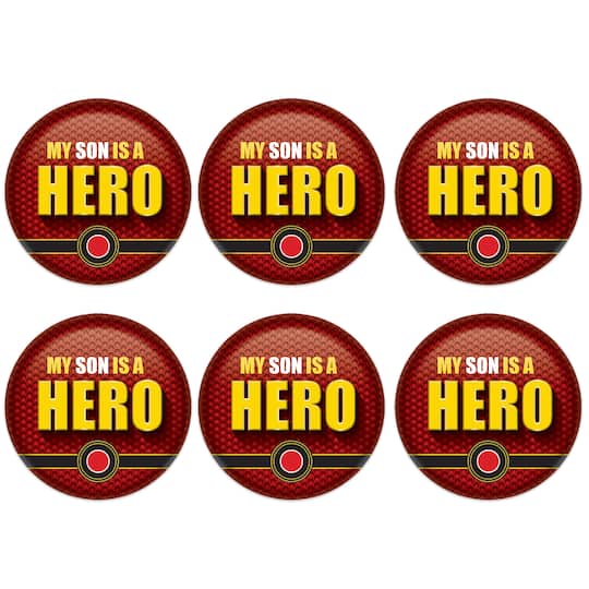 Beistle 2" Red & Yellow My Son Is A Hero Buttons, 6ct.